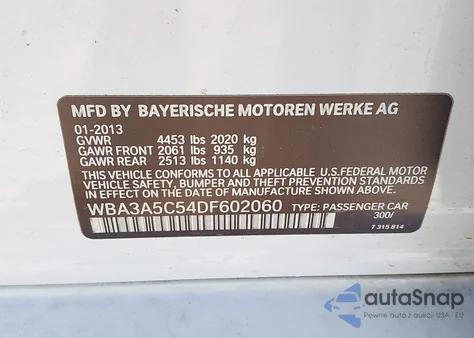 2013 BMW 328 I from USA, damaged, VIN WBA3A5C54DF602060